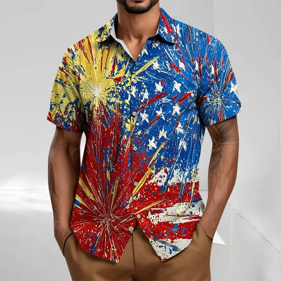 cllios 4th of July Shirts for Men Cotton Linen Short Sleeve Casual Button Down Shirts Independence Day Patriotic Beach Tops
