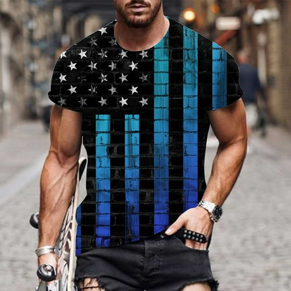 cllios 4th of July Shirts for Men Patriotic American Flag Print Tees Regular Fit Round Neck Top Big and Tall Short Sleeve T Shirt