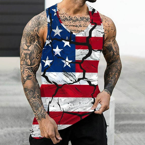 cllios 4th of July Shirts for Mens American Flag Tank Top Distressed Red White and Blue Graphic Tees Gym Workout Sleeveless Beach Shirt