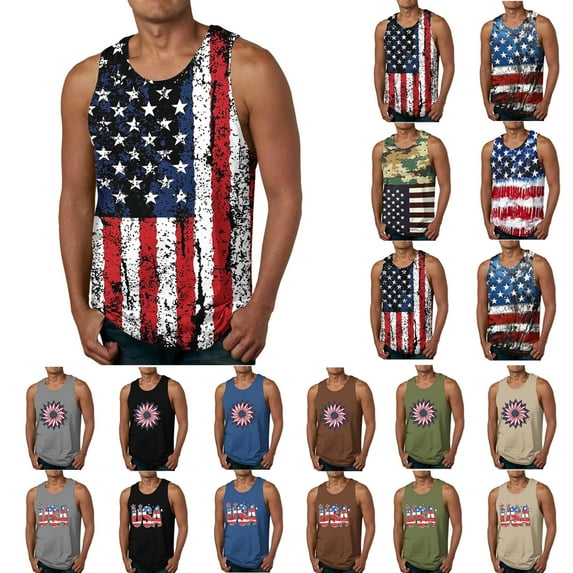 cllios 4th of July Tank Tops for Men Patriotic Red White and Blue Graphic Tees Summer Casual Crewneck Top Muscle Sleeveless T Shirt Vest