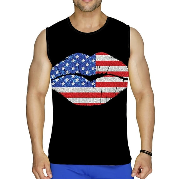cllios 4th of July Tank Tops for Men Patriotic Red White and Blue Graphic Tees Summer Casual Crewneck Top Muscle Sleeveless T Shirt Vest