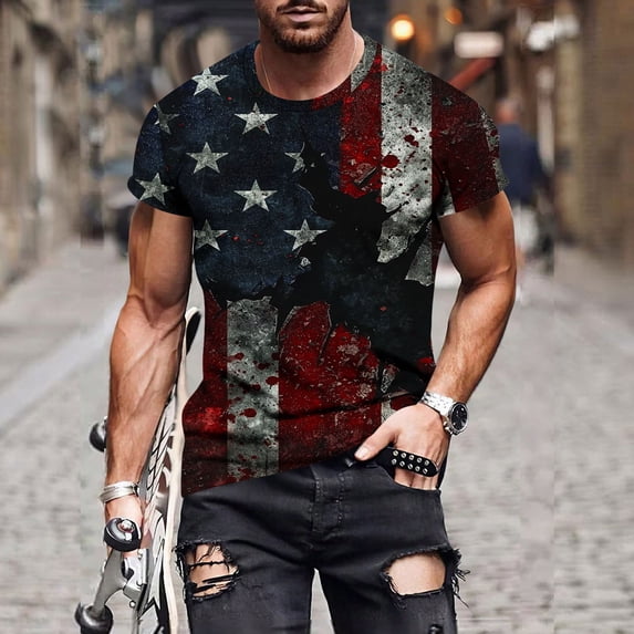 cllios 4th of July Tops for Men Casual Patriotic Stars and Stripes Graphic Tees Lightweight Crew Neck Shirts Stretch Short Sleeve T Shirt M-5XL
