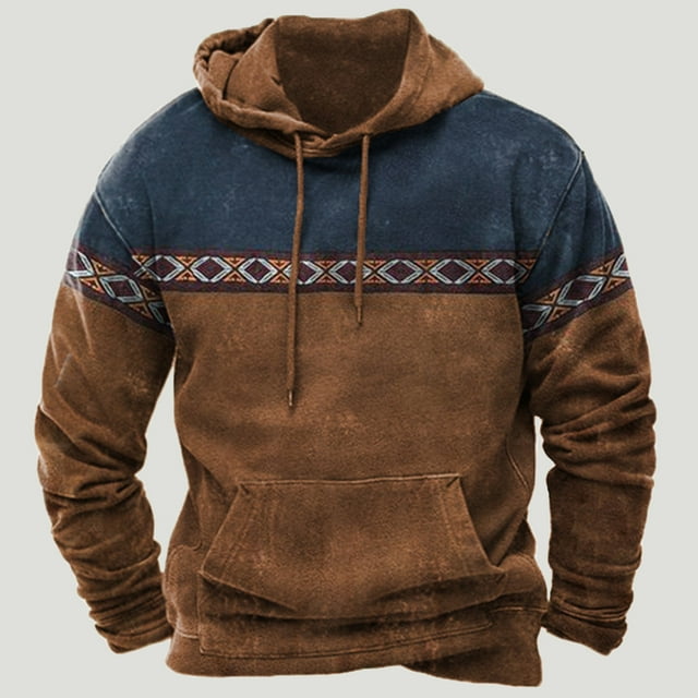 cllios Aztec Hooded Sweatshirts for Men Western Cowboy Hoodies Vintage ...