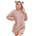 thumbnail image 1 of cllios Bear Ear Hoodies for Women Sherpa Cute Sweatshirt Dress Casual Long Sleeve Plush Warm Pullover Sweatshirt, 1 of 9