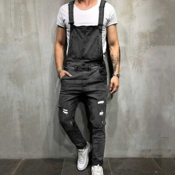 cllios Bib Overalls for Men Denim Plus Size Adjustable Strap Practical Jeans Jumpsuits Classic Slim Fit Pocket Overalls