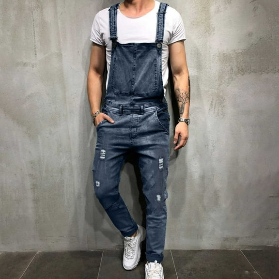 cllios Bib Overalls for Men Denim Plus Size Adjustable Strap Practical Jeans Jumpsuits Classic Slim Fit Pocket Overalls
