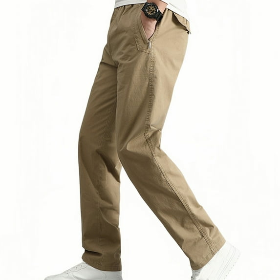 cllios Big and Tall Cargo Pants for Men Elastic Waisted Drawstring Pants Slim Fit Flat Front Chino Pants Straight Leg Work Trousers with Zipper Pockets