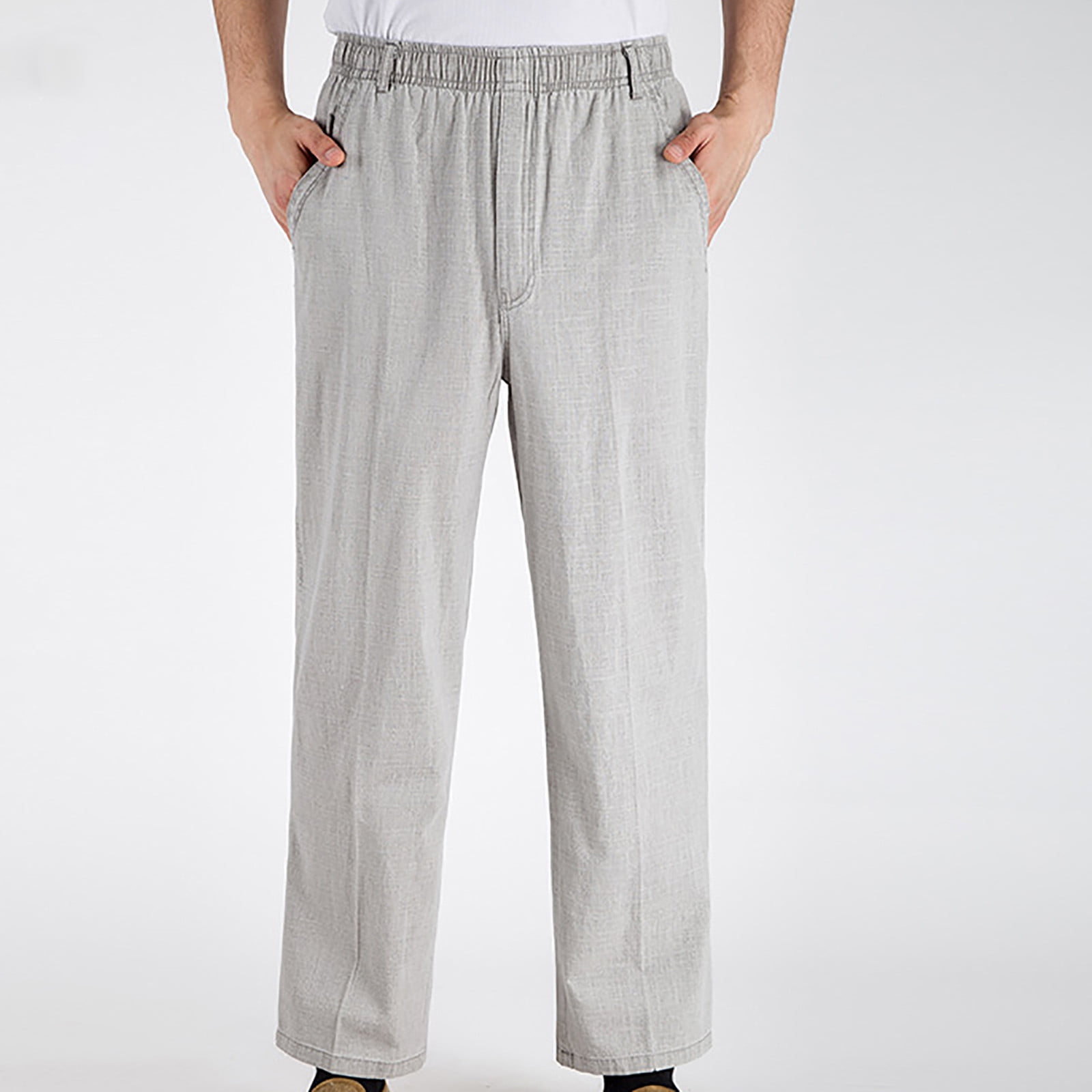 cllios Big and Tall Linen Pants for Men Straight Leg Elastic Waist
