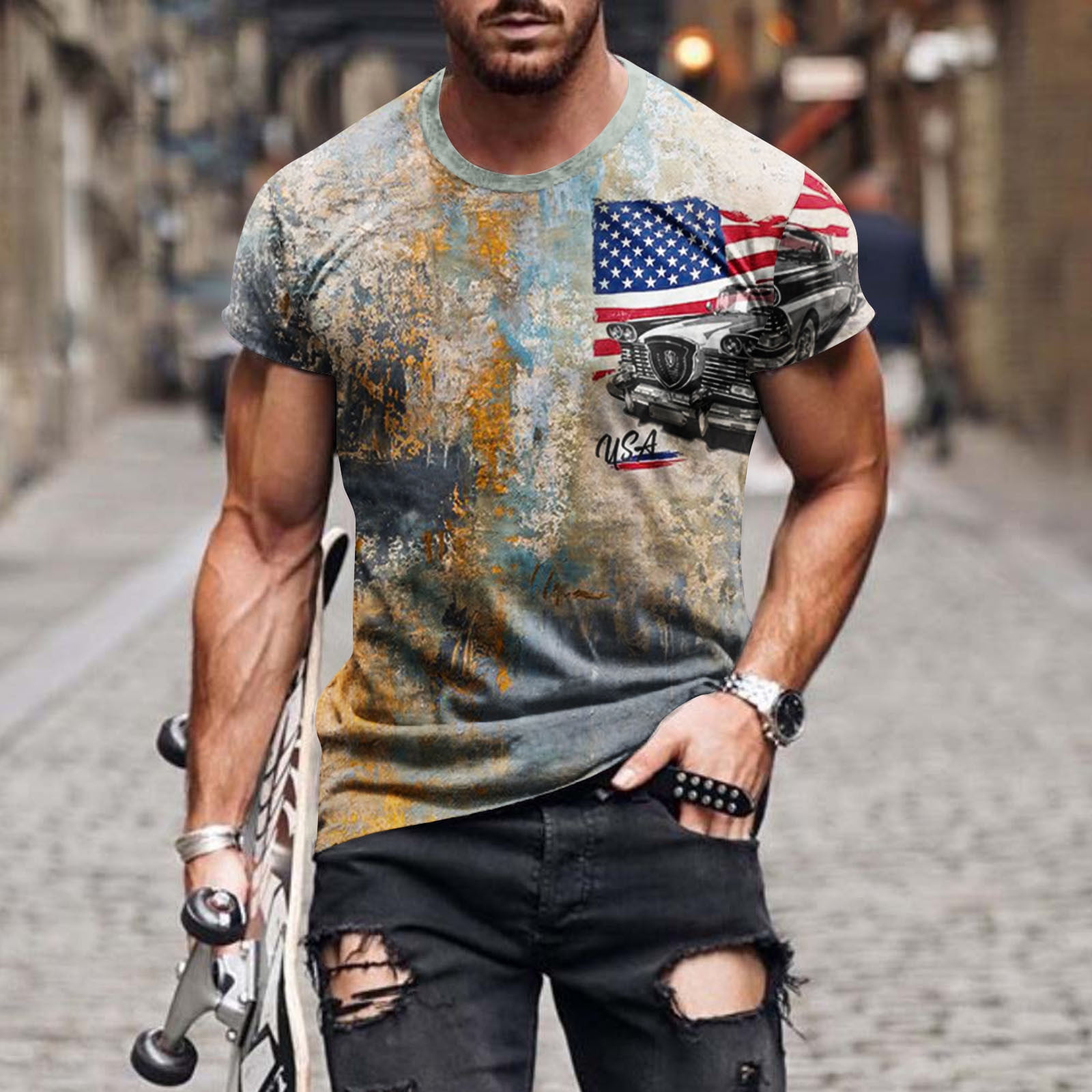 cllios Big and Tall Men's T-Shirts 4th of July Short Sleeve Patriotic ...