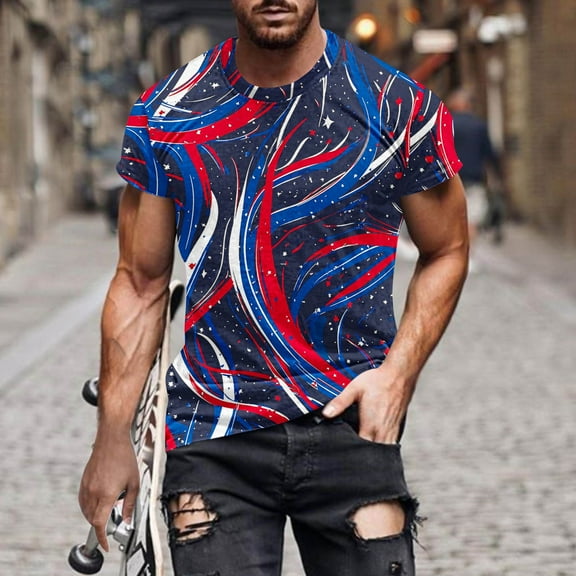 cllios Big and Tall Shirts for Men July 4th American Flag Tshirts Patriotic Red White and Blue Graphic Tee Short Sleeve Muscle T-Shirts Independence Day Men's Shirts