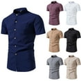 thumbnail image 1 of cllios Big and Tall Dress Shirts for Men Casual Button Down Tshirts Slim Fit Short Sleeve Band Collar Shirt Summer Business Work Tops, 1 of 4