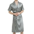 thumbnail image 1 of cllios Big and Tall Mens Silk Robes Knee Length Short Sleeve Spa Bathrobes Lightweight Shawl Collar Nightgowns for Men with Pocket, 1 of 3