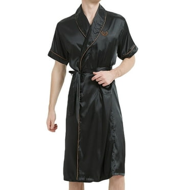 cllios Big and Tall Mens Silk Robes Knee Length Short Sleeve Spa Bathrobes Lightweight Shawl Collar Nightgowns for Men with Pocket