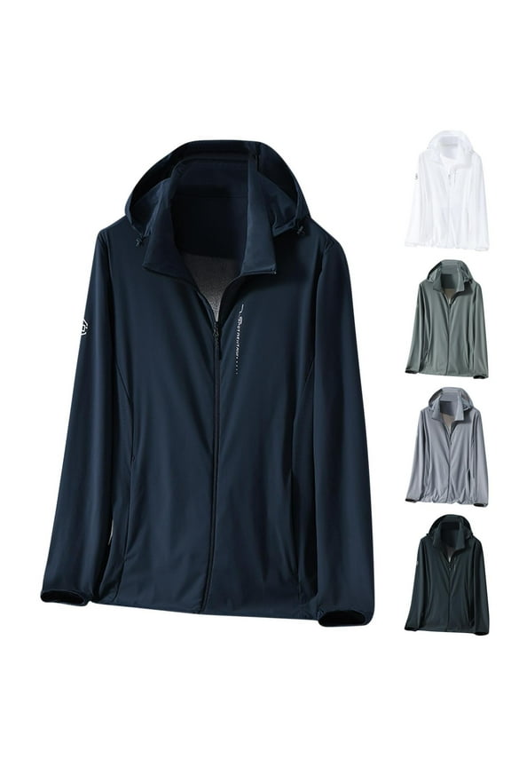 Big and Tall Sun Shirts for Men Long Sleeve Rash Guard Sun Protection Hooded Shirt Lightweight Full Zip Jackets with Pockets