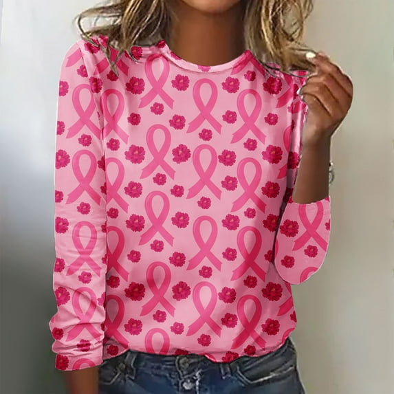 cllios Breast Cancer Shirts for Women Breast Cancer Awareness Sweatshirt In October We Wear Pink Tshirts Casual Long Sleeve Pullover Tops