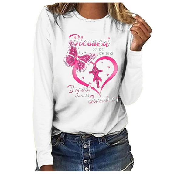 cllios Breast Cancer Survivor T Shirts for Women 2024 Fall Breast Cancer Awareness Pink Long Sleeve Shirt - Womens Pink Ribbon Sweatshirts Pullover Tops