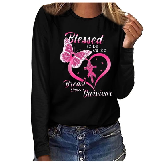 cllios Breast Cancer Survivor T Shirts for Women 2024 Fall Breast Cancer Awareness Pink Long Sleeve Shirt - Womens Pink Ribbon Sweatshirts Pullover Tops