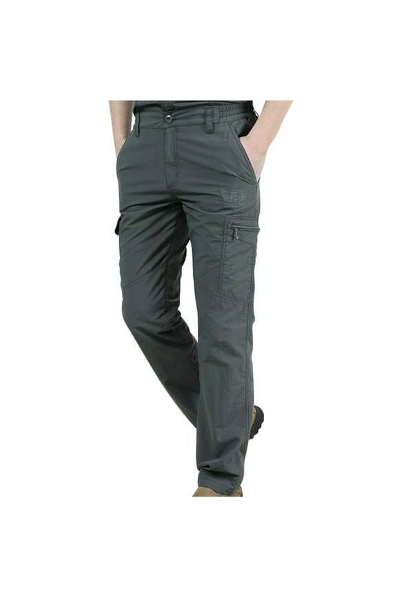 Cargo Pants Mens Big and Tall Multi Pocket Pants Elastic Waist Work Pants Military Work Trousers Lightweight Outdoor Tactical Ripstop Cargo Pants