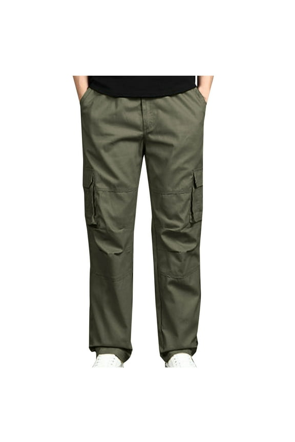 Cargo Pants for Men Casual Cotton Lightweight Work Pants Relaxed Fit Stretch Elastic Waist Pants Outdoor Hiking Trousers Multi Pockets