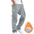 thumbnail image 1 of cllios Cargo Pants for Men Fleece Lined Solid Casual Multi Pockets Outdoor Work Straight Leg Fitness Winter Warm Long Pants Trousers, 1 of 9