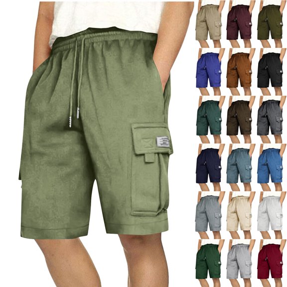 cllios Cargo Shorts for Men Casual Summer Sweat Shorts Elastic Waist Drawstring Workout Athletic Gym Shorts with Pockets