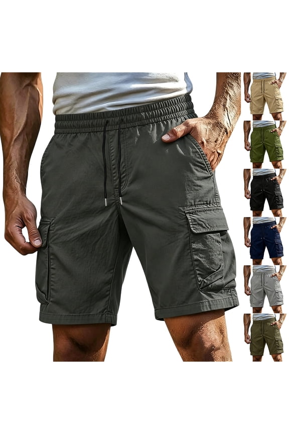 Cargo Shorts for Men Outdoor Casual Hiking Shorts with Multi Pockets Solid Color Lightweight Loose Fit Shorts for Summer Black S
