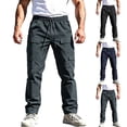 thumbnail image 1 of cllios Cargo Work Pants for Men Outdoor Carpenter Pants Loose Fit Drawstring Elastic Waisted Straight Leg Trousers with Multi Pockets for Tools Dark Blue M, 1 of 6