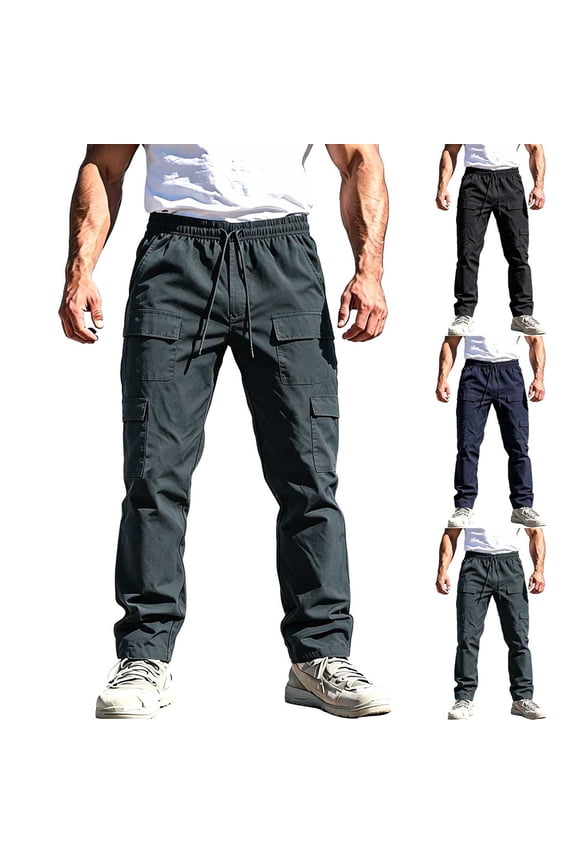 Cargo Work Pants for Men Outdoor Carpenter Pants Loose Fit Drawstring Elastic Waisted Straight Leg Trousers with Multi Pockets for Tools Dark Gray M