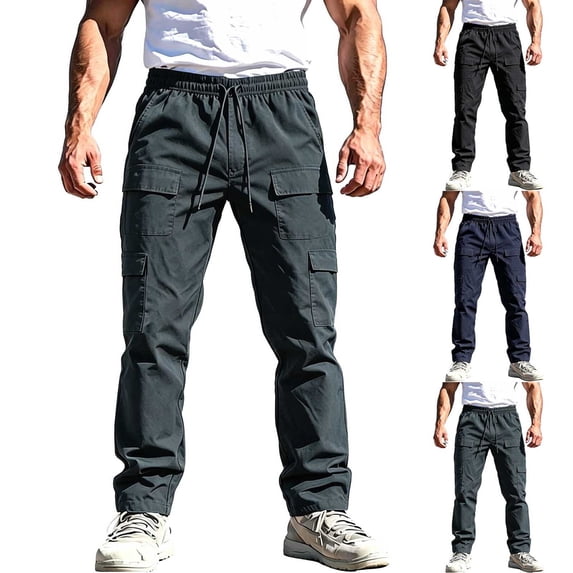 cllios Cargo Work Pants for Men Outdoor Carpenter Pants Loose Fit Drawstring Elastic Waisted Straight Leg Trousers with Multi Pockets for Tools Dark Gray XXXL