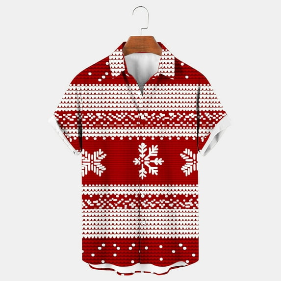 cllios Christmas Shirts for Men In Red,Men's Funny Christmas Shirts Short Sleeve Button Up Vacation Bowling Shirt Xmas Holiday Beach Tee Tops, Mens Xmas Gifts