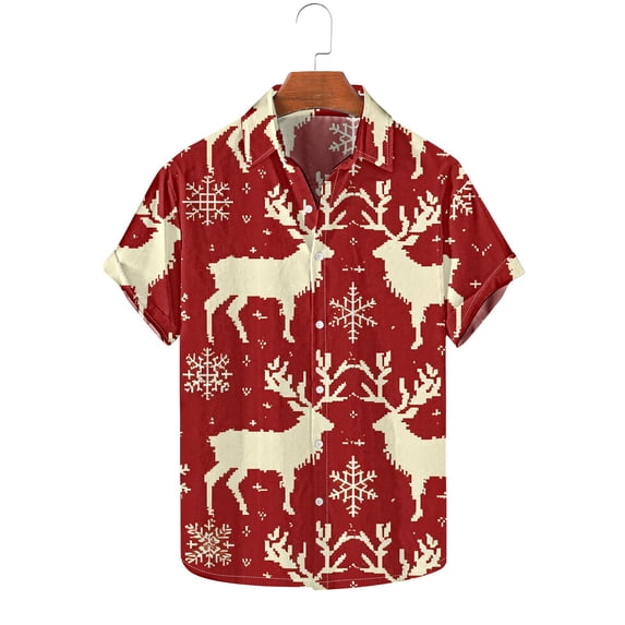 cllios Christmas Vacation Hawaiian Shirts for Men,Mens Casual Button Down Short Sleeve Hawaiian Shirt Christmas Snowflakes Printed Holiday Party Aloha Shirts