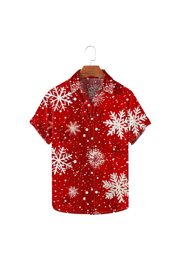 Christmas Vacation Hawaiian Shirts for Men,Mens Casual Button Down Short Sleeve Hawaiian Shirt Christmas Snowflakes Printed Holiday Party Aloha Shirts