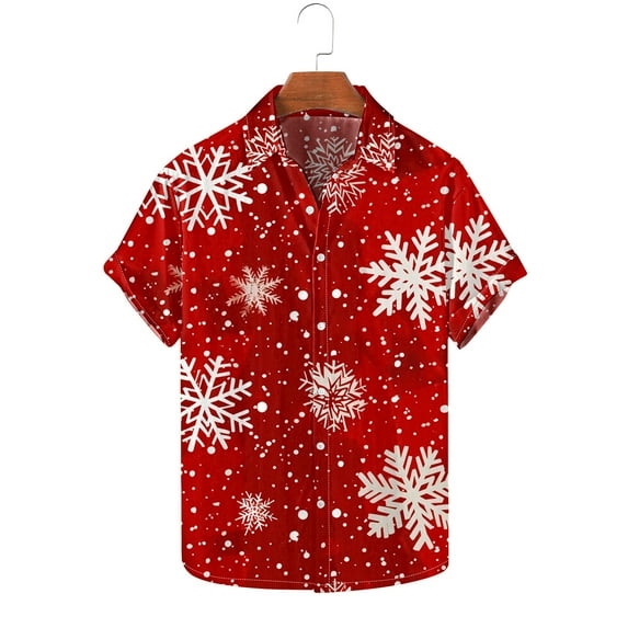 cllios Christmas Vacation Hawaiian Shirts for Men,Mens Casual Button Down Short Sleeve Hawaiian Shirt Christmas Snowflakes Printed Holiday Party Aloha Shirts
