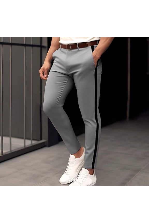 Clothes Under $5 Mens Skinny Dress Pants Color Block Stripe Stretch Slim Fit Flat-Front Pencil Pants Casual Business Office Lounge Trousers