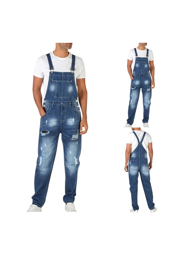 Clothes Under $5 Bib Overalls for Men Denim Plus Size Outdoor Work Washed Jeans Jumpsuits Comfortable Ripped Pocket Overalls