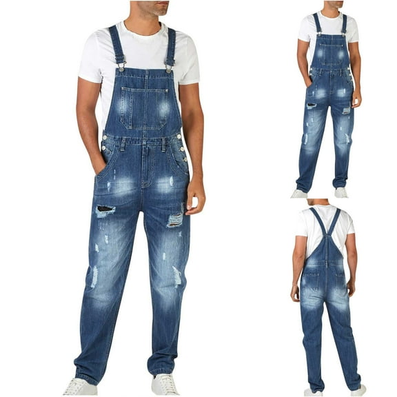 cllios Clothes Under $5 Bib Overalls for Men Denim Plus Size Outdoor Work Washed Jeans Jumpsuits Comfortable Ripped Pocket Overalls