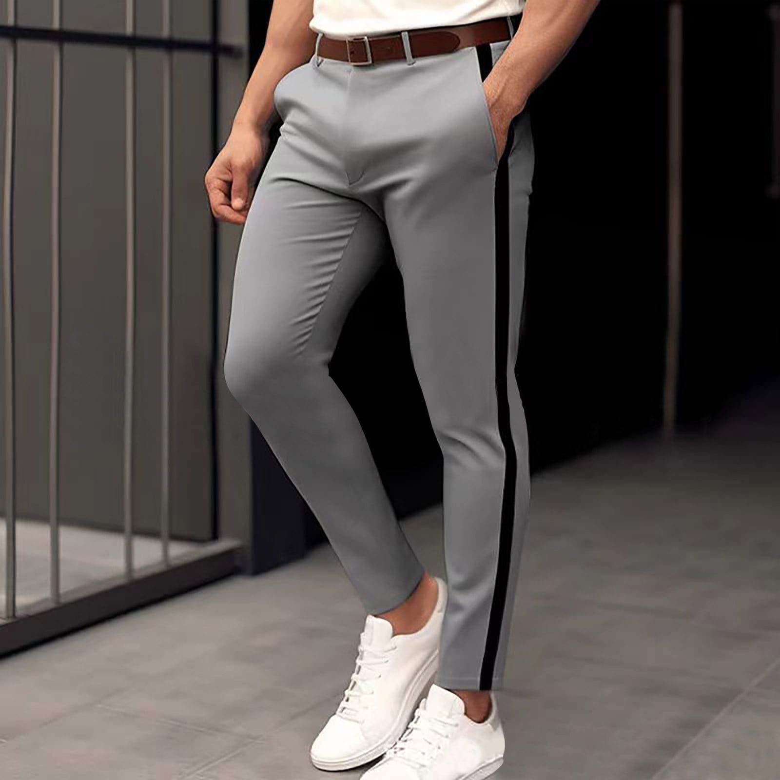 Fashion mens stripe color blocking slim pencil pants online