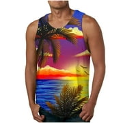 cllios Clearance Outlet Mens Tank Tops, New Fashion Casual Men's Summer Floral Hawaiian Camisole Print Sport Round-Neck Tank Top