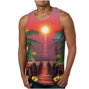 cllios Clearance Outlet Tank Tops for Men, New Fashion Casual Men's Summer Floral Hawaiian Camisole Print Sport Round-Neck Tank Top