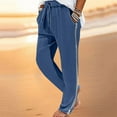 thumbnail image 1 of cllios Cotton Linen Pants for Men Lightweight Solid Color Elastic Waist Drawstring Wide Leg Pants Casual Baggy Comfy Lounge Side Zipper Trousers with Pockets Blue M, 1 of 6