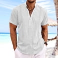 thumbnail image 1 of cllios Cotton Linen Shirts for Men Casual Button V Neck Shirts Lightweight Short Sleeve Henley Beach Shirts Hawaiian T Shirts for Men Summer T-Shirt White 3XL, 1 of 6