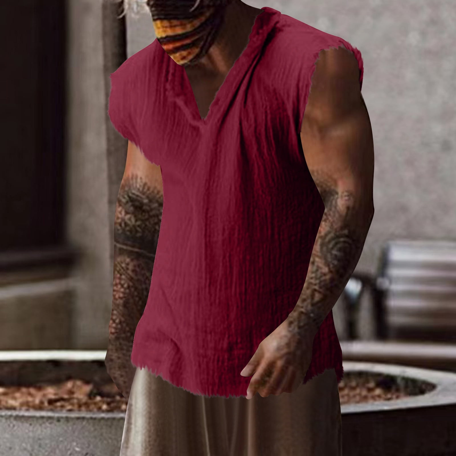 cllios Cotton Linen Tank Tops Mens Casual Summer Linen Beach Shirts ...