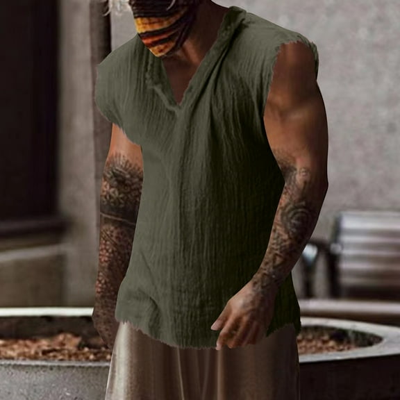 cllios Cotton Linen Tank Tops Mens Casual Summer Linen Beach Shirts Loose Fit Sleeveless Hippie Viking Tshirts Basic Solid Shirt Vest
