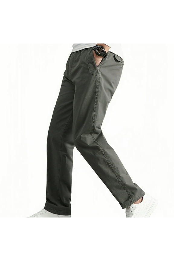 Cotton Work Pants for Men Big and Tall Drawstring Elastic Waisted Work Pants Slim Fit Chino Pants Basic Solid Business Casual Trousers with Pockets