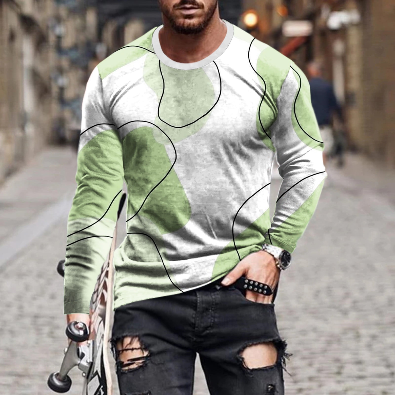 cllios Sales Today Clearance Mens Graphic Tees 3D Print Long