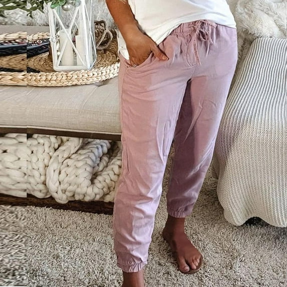 cllios Plus Size Pants Women Summer High Waist Pant with Pockets Casual Drawstring Straight Trousers Lightweight Beach Pants