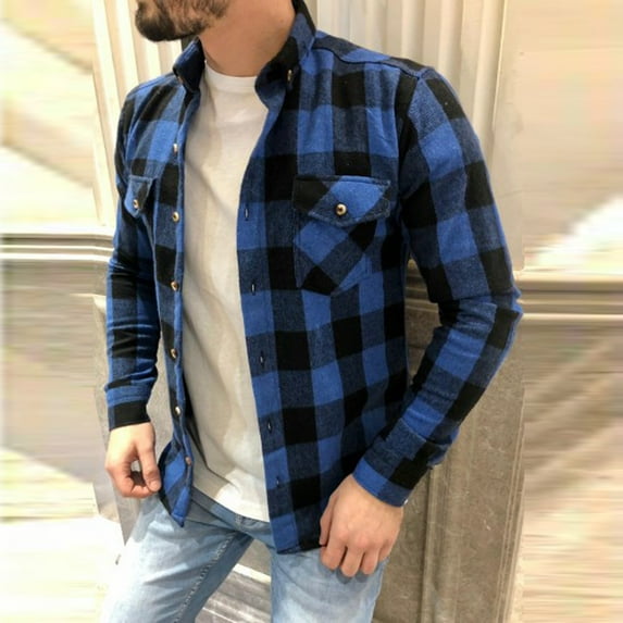 cllios Flannel Shirt for Men Long Sleeve Men's Casual Button-Down Shirt Casual Cotton Blend Soft Plaid Jackets Regular Fit with Pockets
