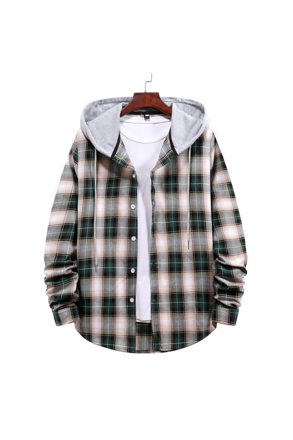 Flannel Shirts Men Big and Tall Plaid Hoodies Fall Button Down Shirt Jacket Regular Fit Long Sleeve Coat Jacket