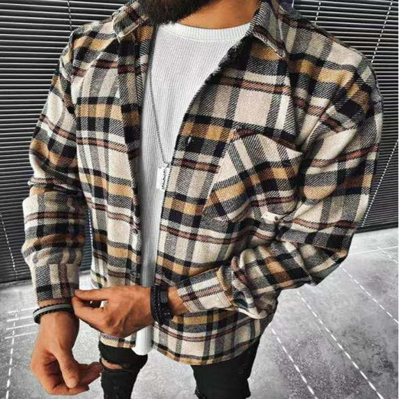 cllios Flannel Shirts Men Big and Tall Plaid Outerwear Fall Button Down Shirt Jacket Classic Fit Long Sleeve Cardigan Jacket