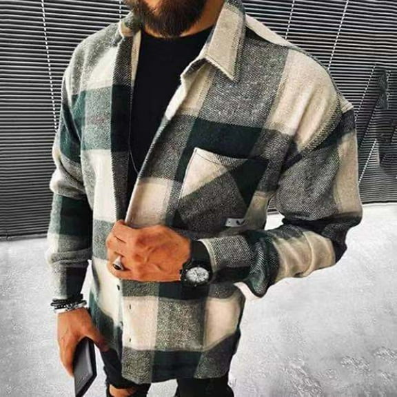 cllios Flannel Shirts Men Big and Tall Plaid Outerwear Fall Button Down Shirt Jacket Classic Fit Long Sleeve Cardigan Jacket